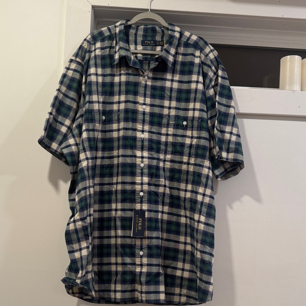 Polo by Ralph Lauren Men's Green and Blue Check Shirt Size 4XL Tall